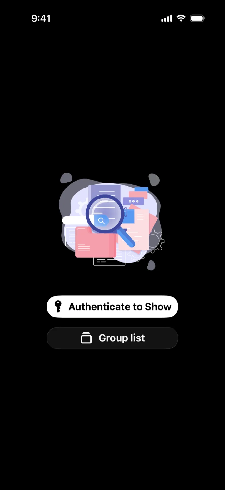 A group set to Authenticate to Show, with its contents hidden